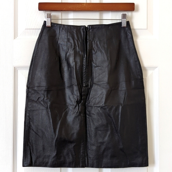Bagatelle 90's Vintage Genuine Leather High Waisted A-Line Mini Skirt Black 4 - Picture 7 of 13